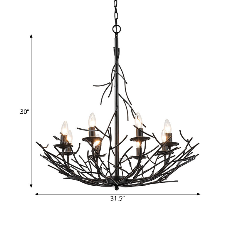 Vintage Nest Shape Chandelier Lamp 8-Light Metallic Hanging Ceiling Pendant in Black Clearhalo 'Ceiling Lights' 'Chandeliers' Lighting' options 281073