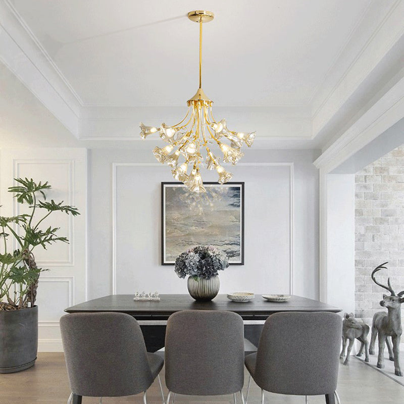 Crystal Branch Hanging Chandelier Modernist 16 Bulbs Gold Pendant Light Kit for Dining Room Clearhalo 'Ceiling Lights' 'Modern Pendants' 'Modern' 'Pendant Lights' 'Pendants' Lighting' 281344