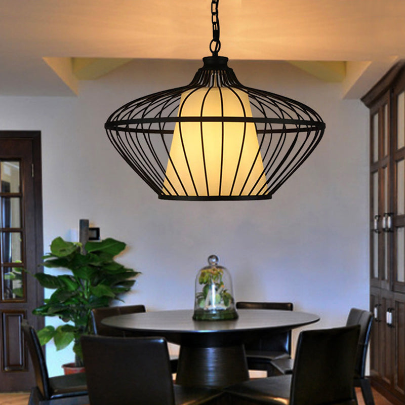 1 Light Basket Ceiling Suspension Lamp Classic Black Metallic Pendant Lighting Fixture Black Clearhalo 'Ceiling Lights' 'Pendant Lights' 'Pendants' Lighting' 281373_90659028-145a-490e-8d0a-a659d7b87b8c