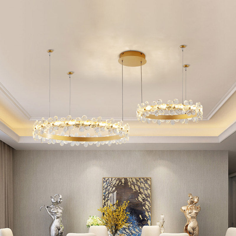 Circle Chandelier Lighting Modernist Crystal LED Ceiling Pendant Light in Gold for Living Room Gold Clearhalo 'Ceiling Lights' 'Modern Pendants' 'Modern' 'Pendant Lights' 'Pendants' Lighting' 281666