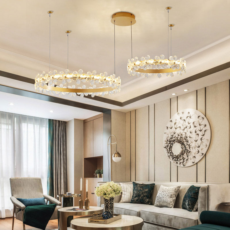 Circle Chandelier Lighting Modernist Crystal LED Ceiling Pendant Light in Gold for Living Room Clearhalo 'Ceiling Lights' 'Modern Pendants' 'Modern' 'Pendant Lights' 'Pendants' Lighting' 281668