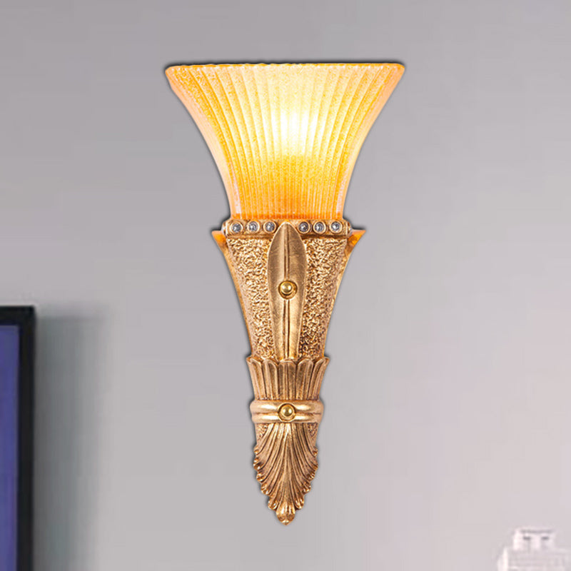 Traditional Flared Wall Mount Light 1 Light Orange Glass and Resin Wall Sconce in Gold for Corridor Clearhalo 'Wall Lamps & Sconces' 'Wall Lights' Lighting' 281806