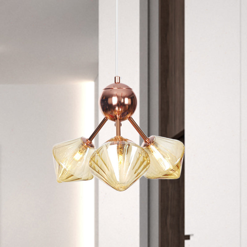 Diamond Living Room Chandelier Lamp Amber/Clear Glass 3/9/12 Lights Farmhouse Style Hanging Fixture, 13