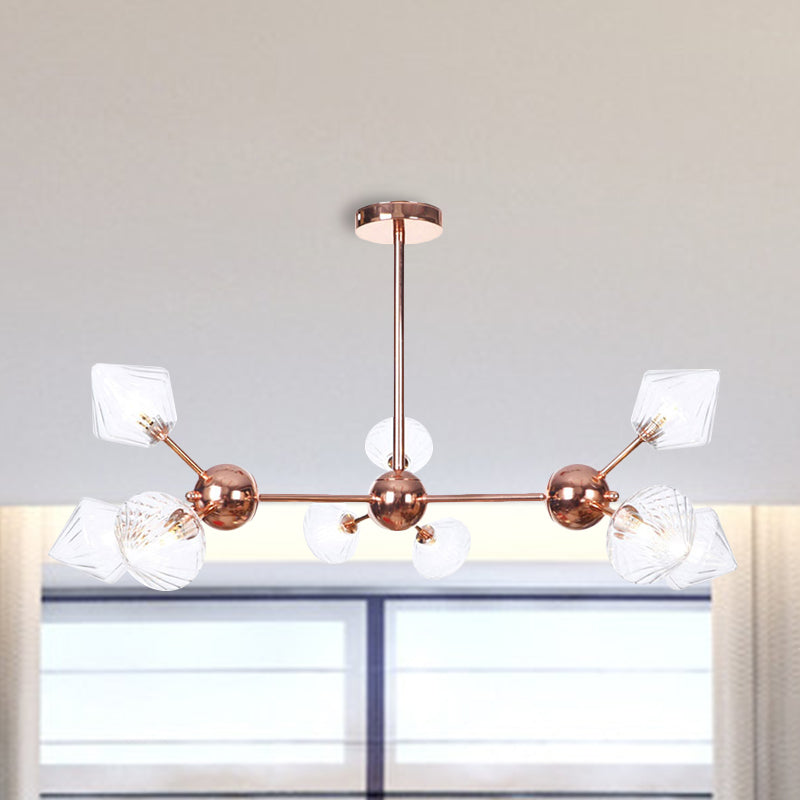 Diamond Living Room Chandelier Lamp Amber/Clear Glass 3/9/12 Lights Farmhouse Style Hanging Fixture, 13