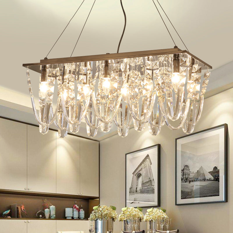 Clear Crystal Tassel Chandelier Lighting Modernism 8 Heads Nickel Ceiling Pendant Light for Dining Room Clear Clearhalo 'Ceiling Lights' 'Chandeliers' 'Clear' 'Industrial' 'Modern Chandeliers' 'Modern' 'Tiffany' 'Traditional Chandeliers' Lighting' 281991