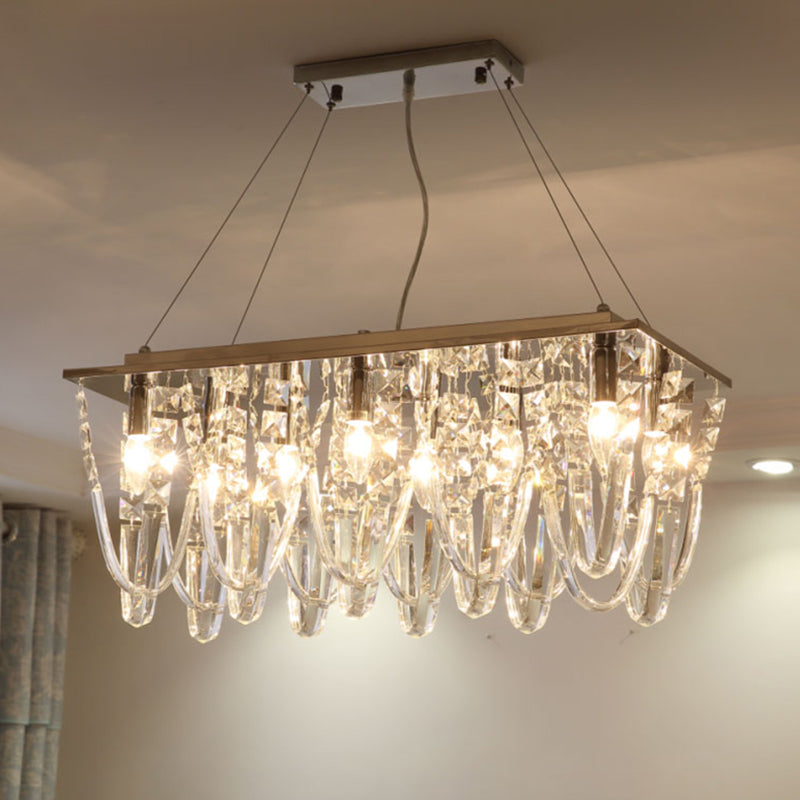 Clear Crystal Tassel Chandelier Lighting Modernism 8 Heads Nickel Ceiling Pendant Light for Dining Room Clearhalo 'Ceiling Lights' 'Chandeliers' 'Clear' 'Industrial' 'Modern Chandeliers' 'Modern' 'Tiffany' 'Traditional Chandeliers' Lighting' 281992