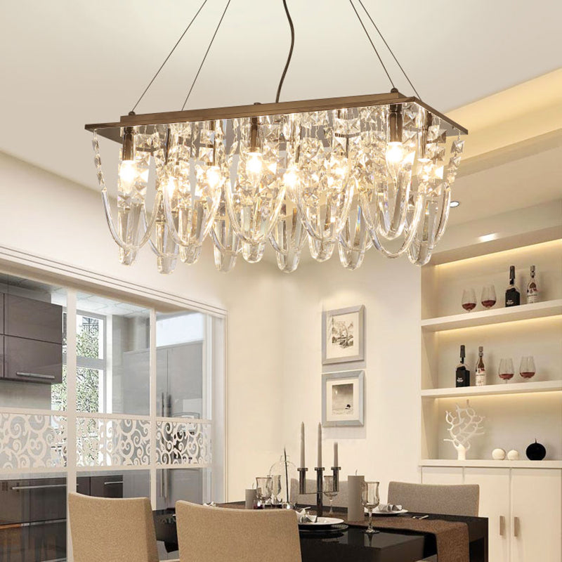 Clear Crystal Tassel Chandelier Lighting Modernism 8 Heads Nickel Ceiling Pendant Light for Dining Room Clearhalo 'Ceiling Lights' 'Chandeliers' 'Clear' 'Industrial' 'Modern Chandeliers' 'Modern' 'Tiffany' 'Traditional Chandeliers' Lighting' 281993