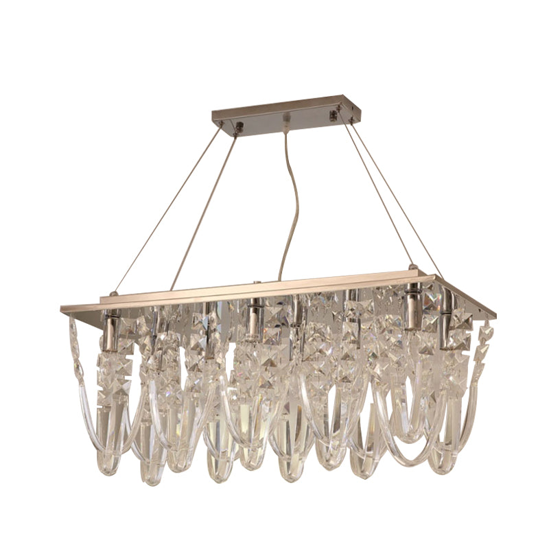 Clear Crystal Tassel Chandelier Lighting Modernism 8 Heads Nickel Ceiling Pendant Light for Dining Room Clearhalo 'Ceiling Lights' 'Chandeliers' 'Clear' 'Industrial' 'Modern Chandeliers' 'Modern' 'Tiffany' 'Traditional Chandeliers' Lighting' 281994