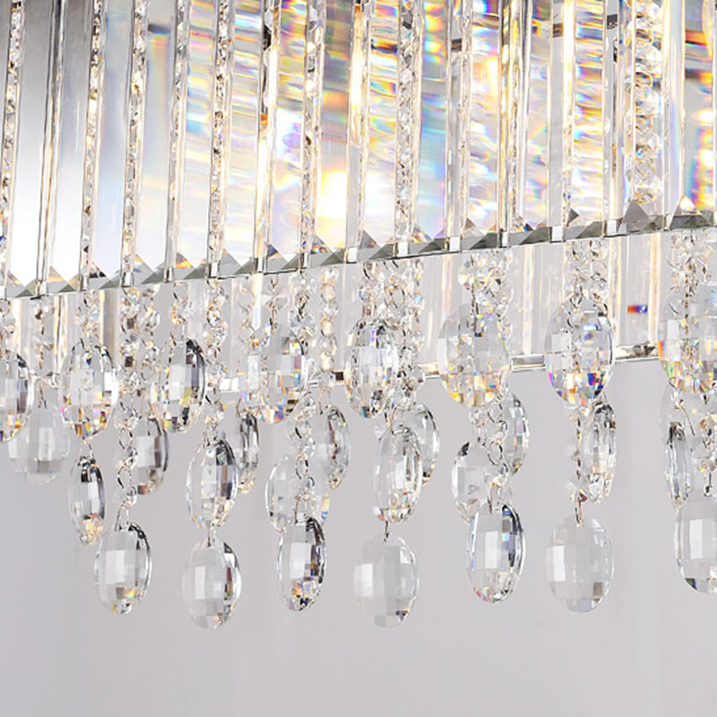 6 Heads Living Room Chandelier Lamp Contemporary Clear Hanging Light Kit with 1-Tier Crystal Shade Clearhalo 'Ceiling Lights' 'Chandeliers' 'Clear' 'Industrial' 'Modern Chandeliers' 'Modern' 'Tiffany' 'Traditional Chandeliers' Lighting' 282002