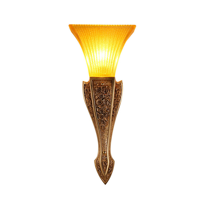 Yellow Glass Flared Wall Light Modern Style 1 Light Living Room Sconce Light Fixture in Gold, 9