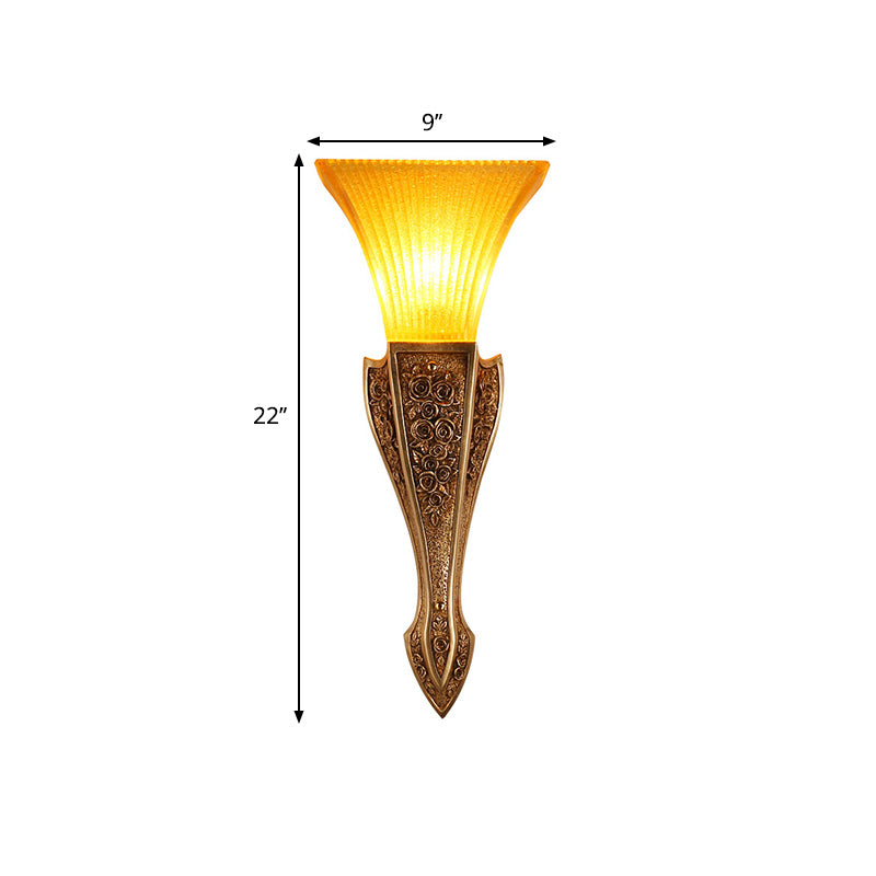 Yellow Glass Flared Wall Light Modern Style 1 Light Living Room Sconce Light Fixture in Gold, 9