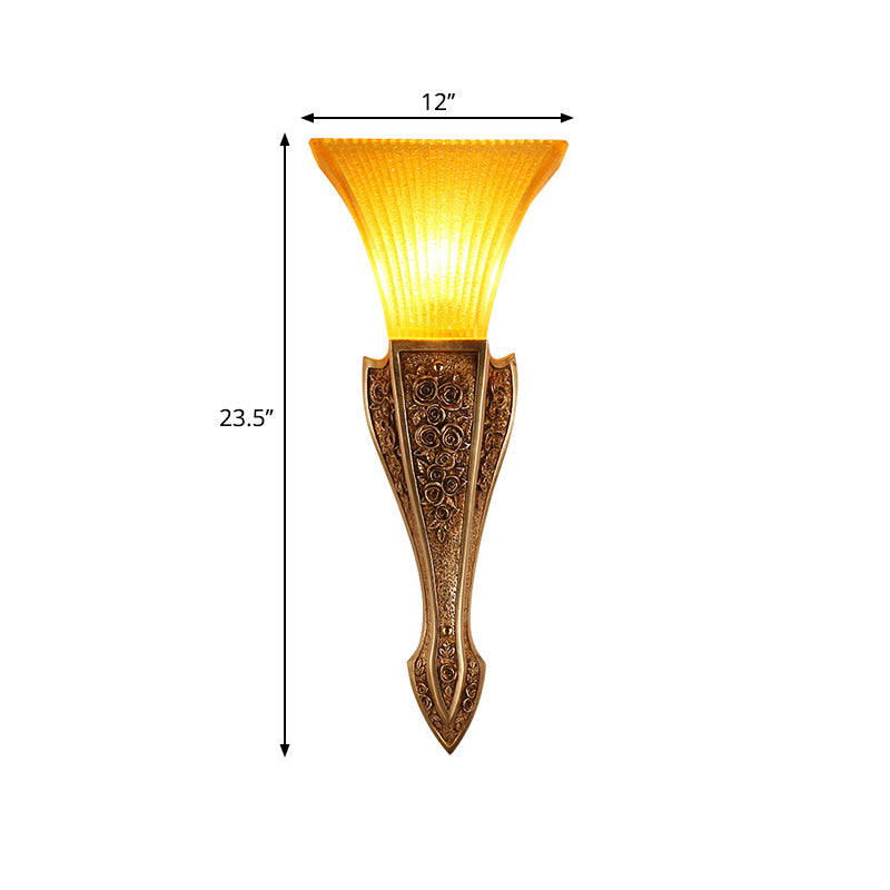 Yellow Glass Flared Wall Light Modern Style 1 Light Living Room Sconce Light Fixture in Gold, 9