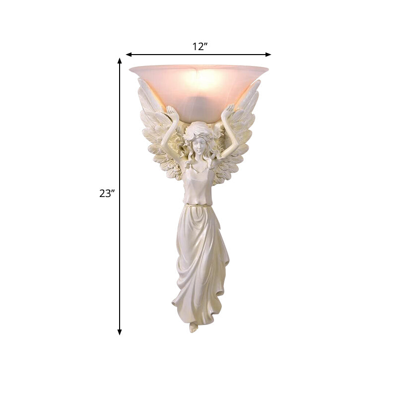 Amber Glass Bowl Wall Lamp Modern Style 1 Light Bedroom Wall Sconce Fixture with Gold/White Angel Design Clearhalo 'Wall Lamps & Sconces' 'Wall Lights' Lighting' 282050