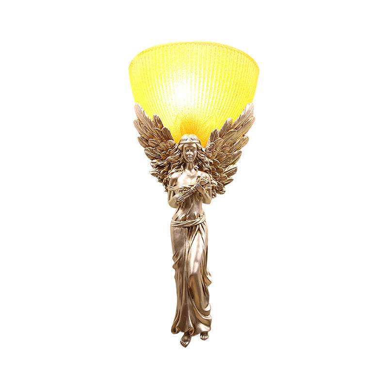 Gold/Silver/White Angel Sconce Lighting Country Style Resin 1 Bulb Foyer Wall Mount Light with Yellow Glass Bowl Shade Clearhalo 'Wall Lamps & Sconces' 'Wall Lights' Lighting' 282065