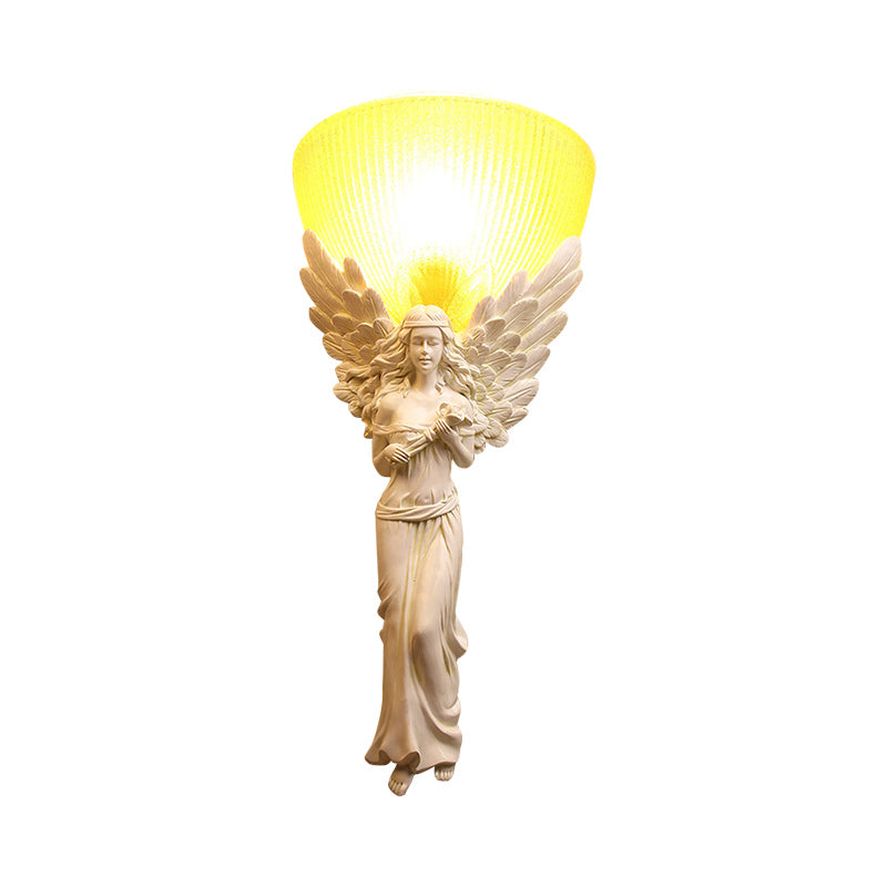 Gold/Silver/White Angel Sconce Lighting Country Style Resin 1 Bulb Foyer Wall Mount Light with Yellow Glass Bowl Shade Clearhalo 'Wall Lamps & Sconces' 'Wall Lights' Lighting' 282069