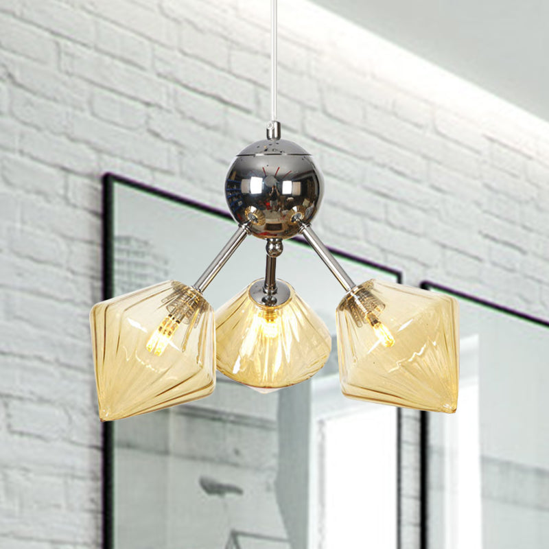 Amber/Clear Glass Diamond Pendant Light Industrial Stylish 3/9/12 Bulbs Chandelier Light Fixture, 13