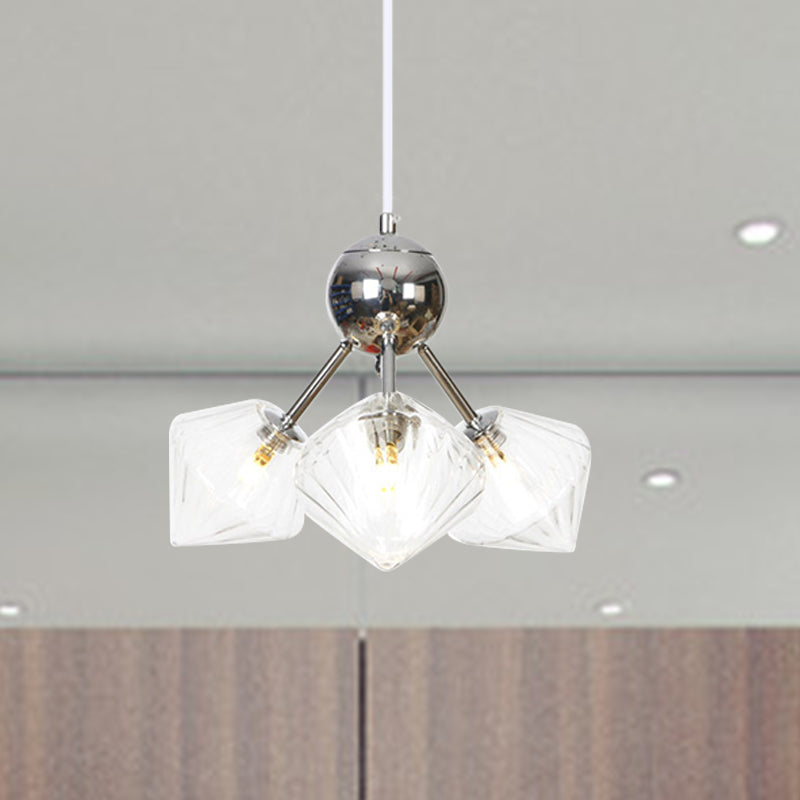 Amber/Clear Glass Diamond Pendant Light Industrial Stylish 3/9/12 Bulbs Chandelier Light Fixture, 13