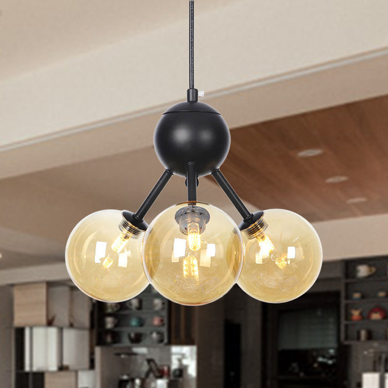 Orb Living Room Chandelier Lamp Amber/Clear/Smoke Gray Glass 3/9/12 Lights Industrial Ceiling Light with Sputnik Design, 13