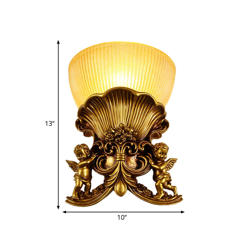 Resin Angel Sconce Light Modern Style 1 Light Indoor Beige/Gold/White Finish Wall Mount Light with Yellow Glass Bowl Shade Clearhalo 'Wall Lamps & Sconces' 'Wall Lights' Lighting' 282439