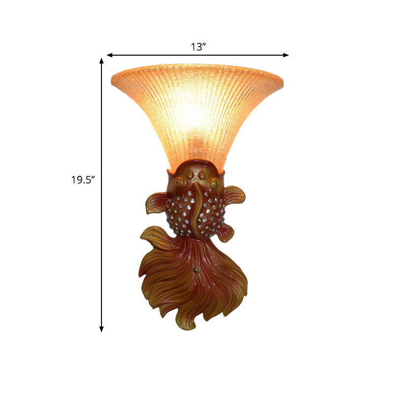 Red/Gold 1 Light Wall Sconce Fixture Lodge Stylish Resin Fish Shape Wall Mount Light with Amber Glass Bell Shade Clearhalo 'Wall Lamps & Sconces' 'Wall Lights' Lighting' 282484