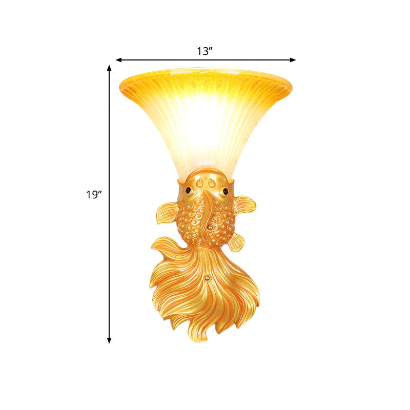 Fish Shape Resin Wall Sconce Country 1 Head Restaurant Red/Gold Finish Wall Mount Lamp with Amber Glass Bell Shade Clearhalo 'Wall Lamps & Sconces' 'Wall Lights' Lighting' 282489