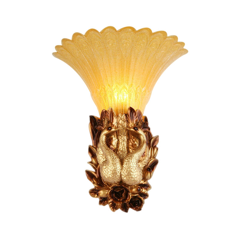 Traditional Style Phoenix Wall Lamp 1 Head Resin and Amber Glass Wall Sconce Light in Gold for Foyer Clearhalo 'Wall Lamps & Sconces' 'Wall Lights' Lighting' 282698