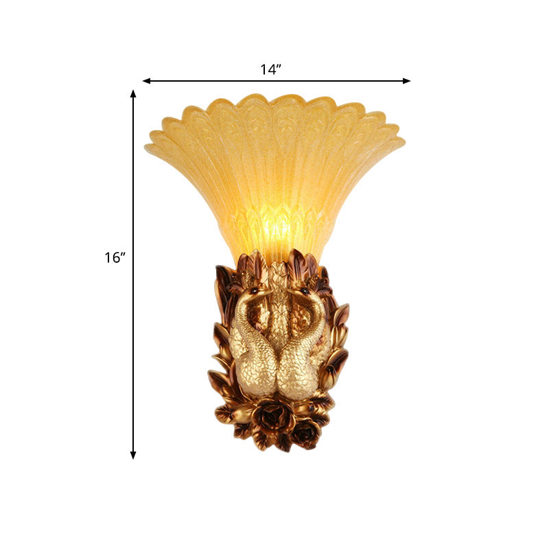 Traditional Style Phoenix Wall Lamp 1 Head Resin and Amber Glass Wall Sconce Light in Gold for Foyer Clearhalo 'Wall Lamps & Sconces' 'Wall Lights' Lighting' 282699