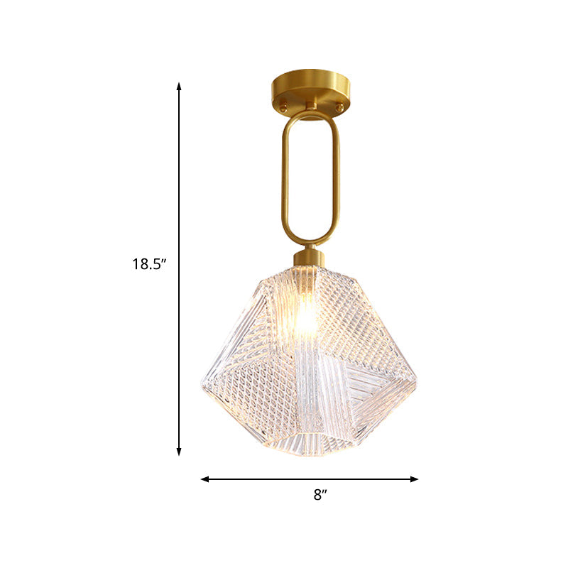 1 Bulb Hexagonal Semi Flush Light Minimalist Clear Prismatic Glass Ceiling Lamp Kit Clearhalo 'Ceiling Lights' 'Chandeliers' 'Close To Ceiling Lights' 'Close to ceiling' 'Glass shade' 'Glass' 'Semi-flushmount' Lighting' 283184