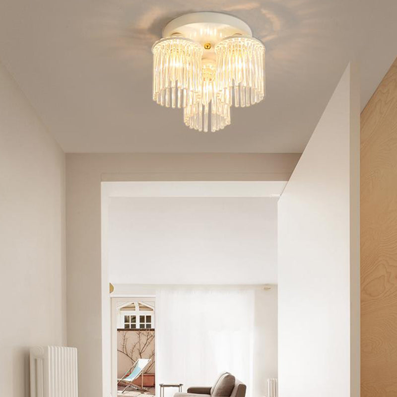 White Petal/Cylinder Flush Mount Light Fixture Modern 1/3/5 Lights Crystal Rod Ceiling Light Clearhalo 'Ceiling Lights' 'Close To Ceiling Lights' 'Close to ceiling' 'Semi-flushmount' Lighting' 283871