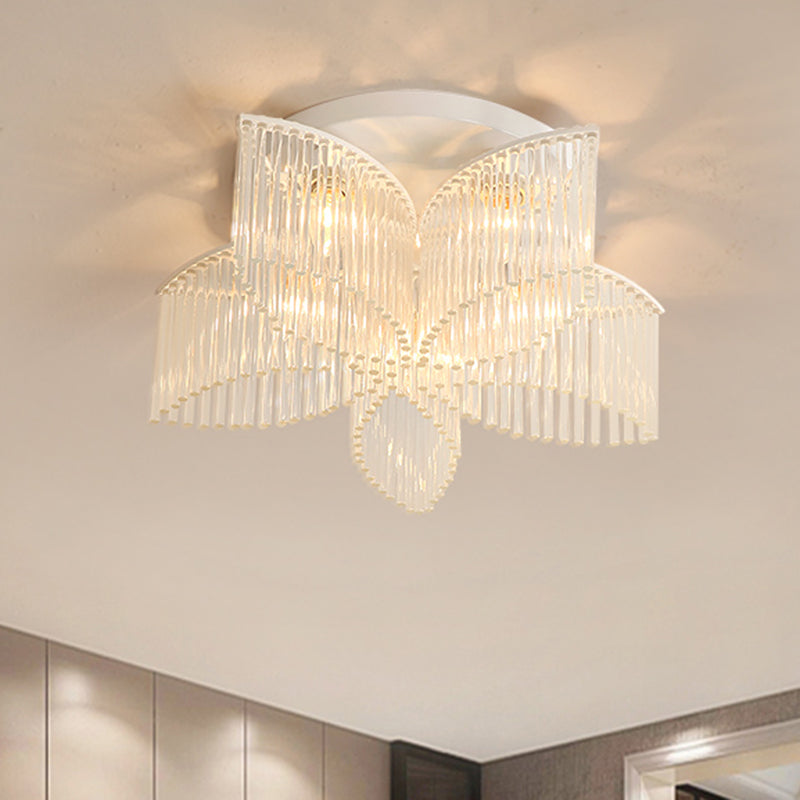 White Petal/Cylinder Flush Mount Light Fixture Modern 1/3/5 Lights Crystal Rod Ceiling Light 5 White Clearhalo 'Ceiling Lights' 'Close To Ceiling Lights' 'Close to ceiling' 'Semi-flushmount' Lighting' 283874