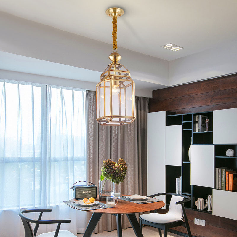 Lantern Clear Glass Suspension Light Colonialist Single Bulb Dining Room Pendant Lamp Clearhalo 'Ceiling Lights' 'Glass shade' 'Glass' 'Pendant Lights' 'Pendants' Lighting' 284715