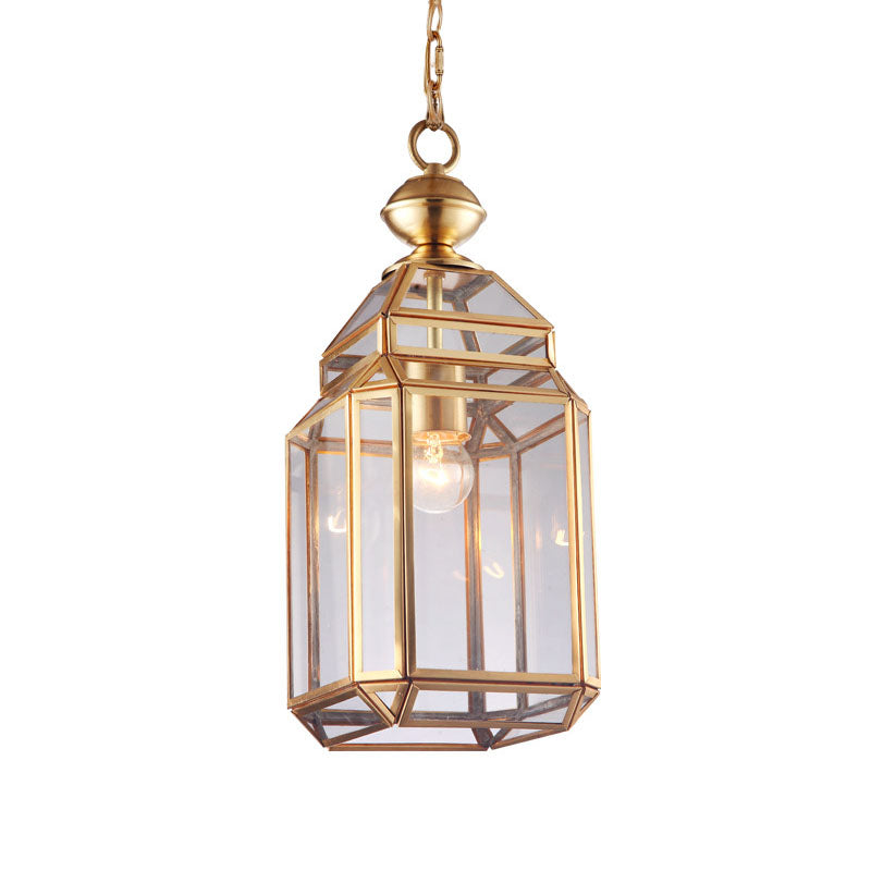 Lantern Clear Glass Suspension Light Colonialist Single Bulb Dining Room Pendant Lamp Clearhalo 'Ceiling Lights' 'Glass shade' 'Glass' 'Pendant Lights' 'Pendants' Lighting' 284716