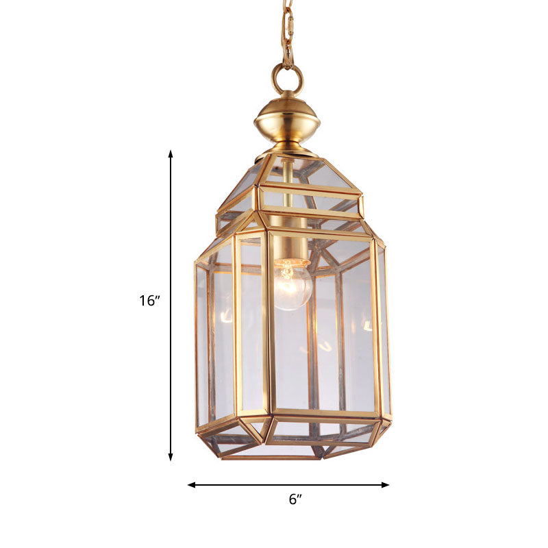 Lantern Clear Glass Suspension Light Colonialist Single Bulb Dining Room Pendant Lamp Clearhalo 'Ceiling Lights' 'Glass shade' 'Glass' 'Pendant Lights' 'Pendants' Lighting' 284717