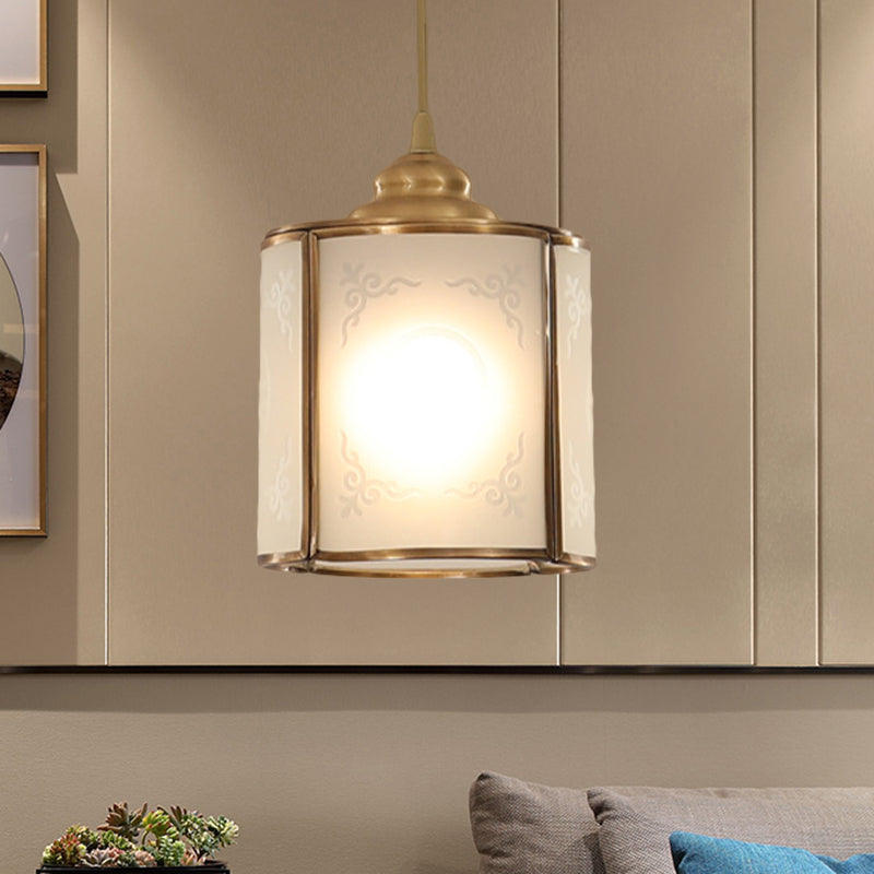 Cylinder White Glass Pendant Light Fixture Classic 5