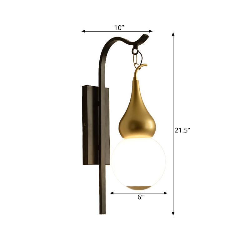 Black 1 Light Wall Mount Light Classic Style Metal Gourd Shaped Sconce for Bedside Clearhalo 'Wall Lamps & Sconces' 'Wall Lights' Lighting' 285356