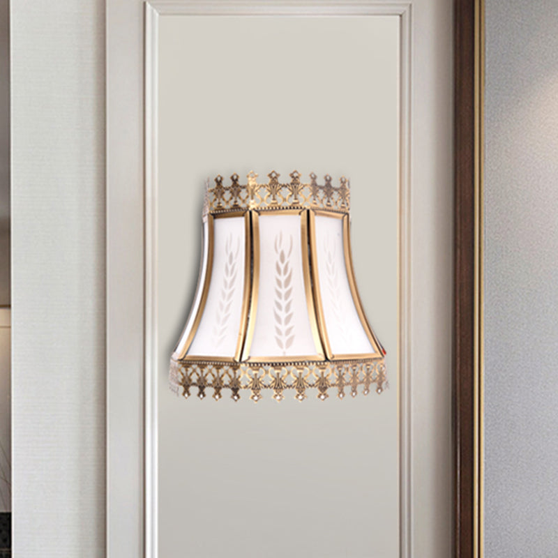 Empire White Glass Wall Sconce Light Retro 1 Head Living Room Flush Mount Lamp White Clearhalo 'Wall Lamps & Sconces' 'Wall Lights' Lighting' 285429