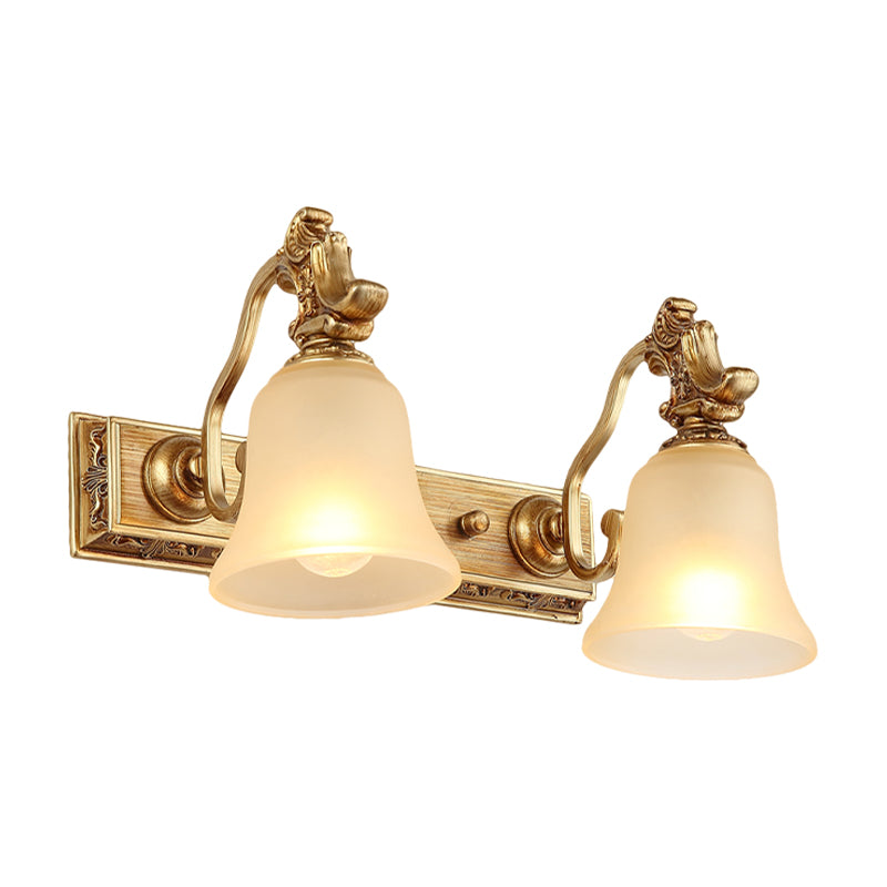 White Frosted Glass Bell Wall Mount Lamp Traditional 1/2/3 Heads Bathroom Vanity Lighting Fixture in Brass Clearhalo 'Vanity Lights' 'Wall Lights' Lighting' 285504