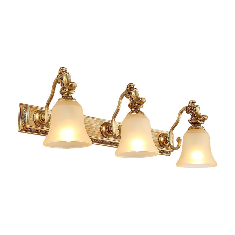 White Frosted Glass Bell Wall Mount Lamp Traditional 1/2/3 Heads Bathroom Vanity Lighting Fixture in Brass Clearhalo 'Vanity Lights' 'Wall Lights' Lighting' 285508