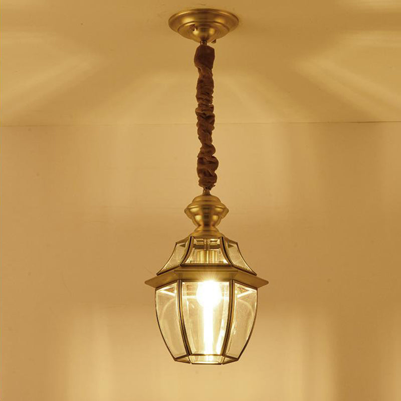 1 Bulb Earthen Jar Pendant Light Fixture Vintage Gold Clear Glass Hanging Ceiling Lamp, 6