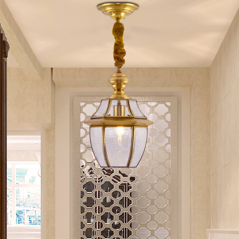 1 Bulb Earthen Jar Pendant Light Fixture Vintage Gold Clear Glass Hanging Ceiling Lamp, 6