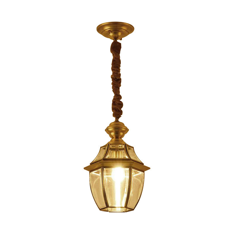 1 Bulb Earthen Jar Pendant Light Fixture Vintage Gold Clear Glass Hanging Ceiling Lamp, 6