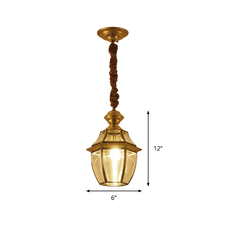 1 Bulb Earthen Jar Pendant Light Fixture Vintage Gold Clear Glass Hanging Ceiling Lamp, 6