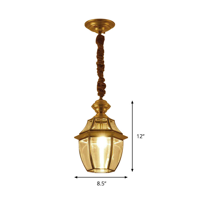1 Bulb Earthen Jar Pendant Light Fixture Vintage Gold Clear Glass Hanging Ceiling Lamp, 6
