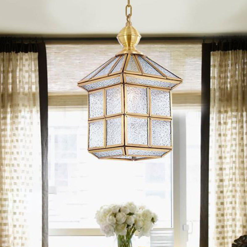 Gold Lantern Hanging Lamp Traditional Clear Frosted Glass 6.5