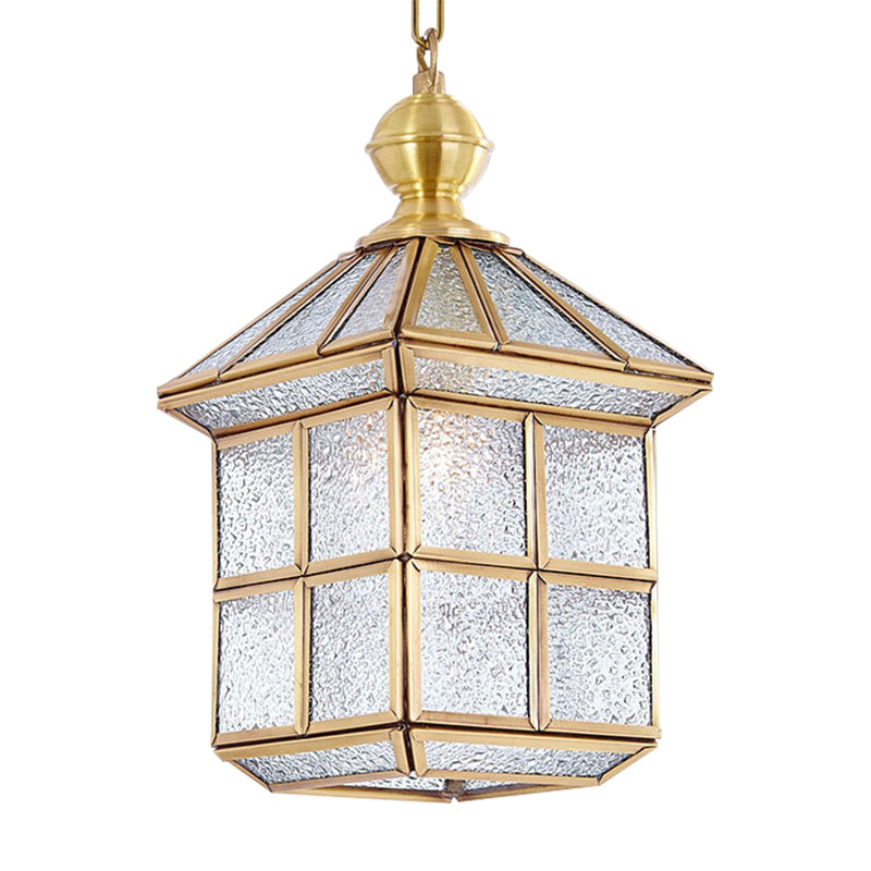 Gold Lantern Hanging Lamp Traditional Clear Frosted Glass 6.5