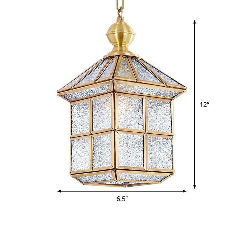 Gold Lantern Hanging Lamp Traditional Clear Frosted Glass 6.5