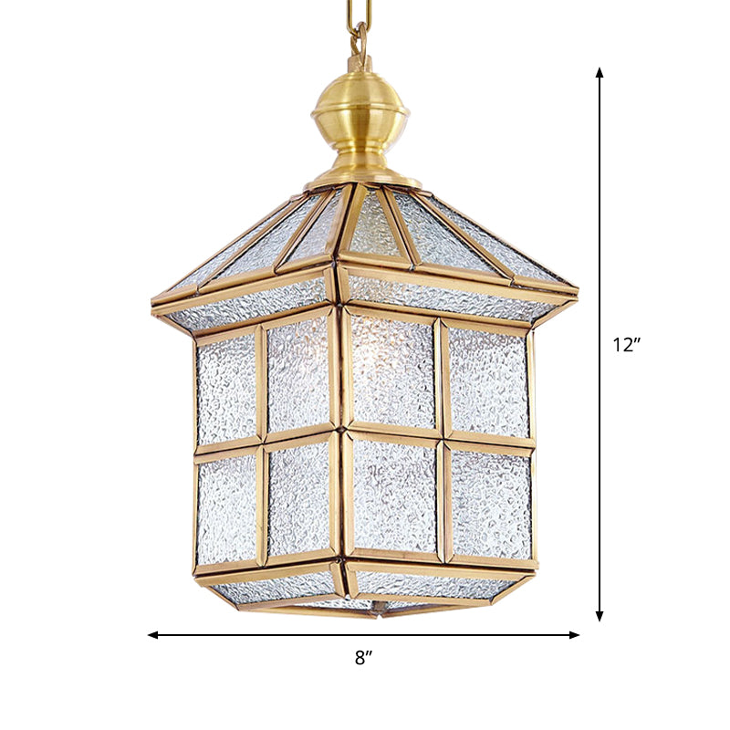 Gold Lantern Hanging Lamp Traditional Clear Frosted Glass 6.5