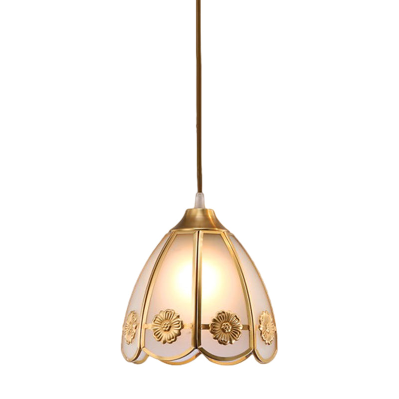 Dome Frosted Glass Hanging Lighting Traditional 1 Light Hallway Ceiling Pendant Lamp in Brass Clearhalo 'Ceiling Lights' 'Glass shade' 'Glass' 'Pendant Lights' 'Pendants' Lighting' 285687