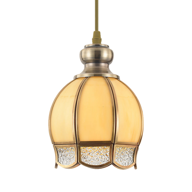 Dome Stairway Hanging Pendant Lamp Vintage Clear/Beige Glass 1 Head Nickel Ceiling Suspension Light Beige Clearhalo 'Ceiling Lights' 'Glass shade' 'Glass' 'Pendant Lights' 'Pendants' Lighting' 285718