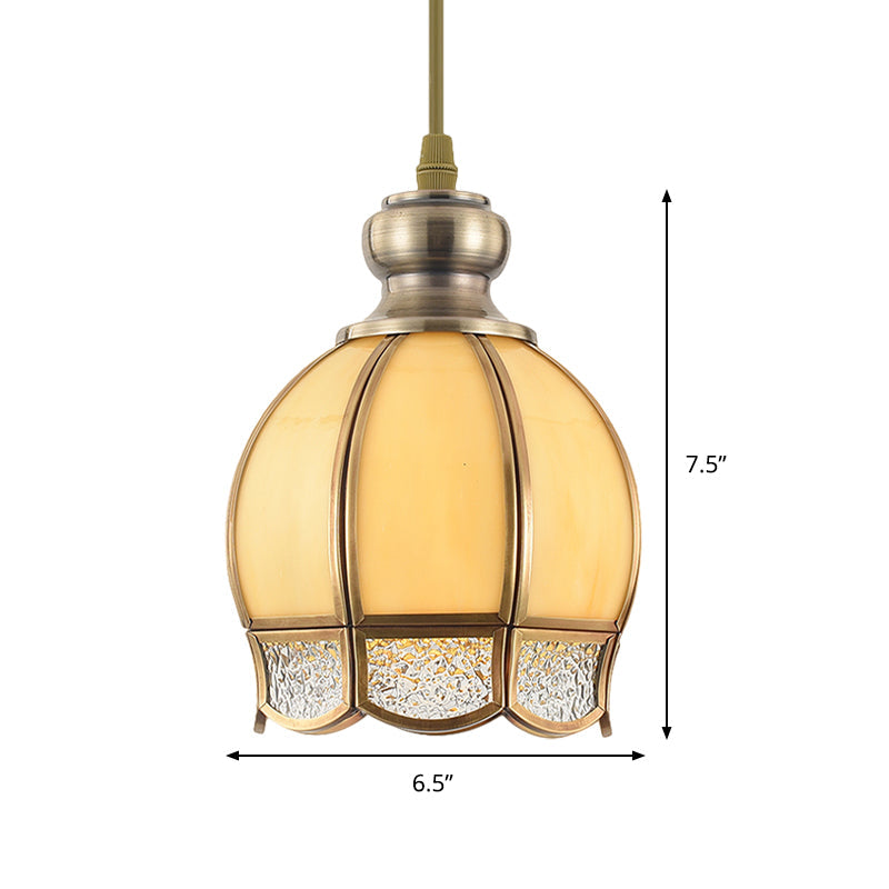 Dome Stairway Hanging Pendant Lamp Vintage Clear/Beige Glass 1 Head Nickel Ceiling Suspension Light Clearhalo 'Ceiling Lights' 'Glass shade' 'Glass' 'Pendant Lights' 'Pendants' Lighting' 285719